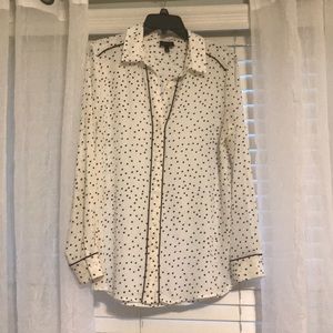 Who What Wear Sheer Black & White Polka Dot Blouse